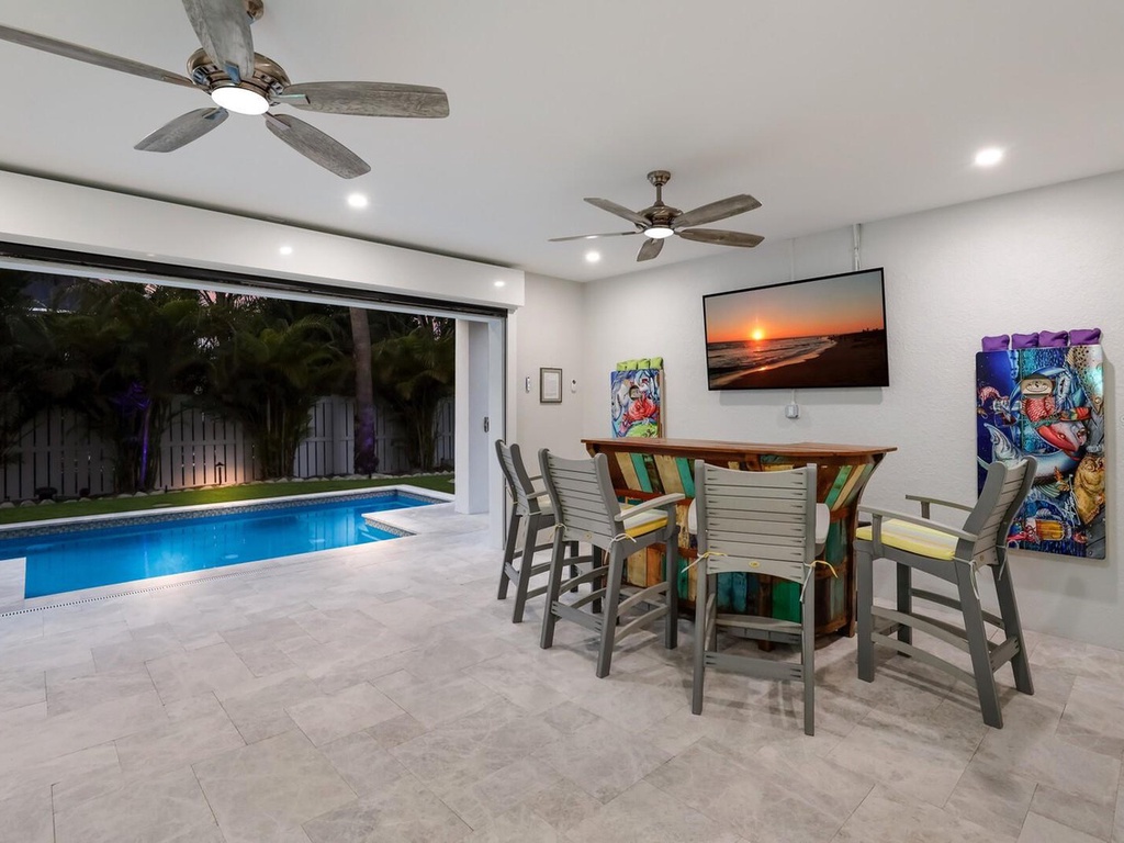 Game Room with Bar, Pool Table, Shuffleboard and Cornhole