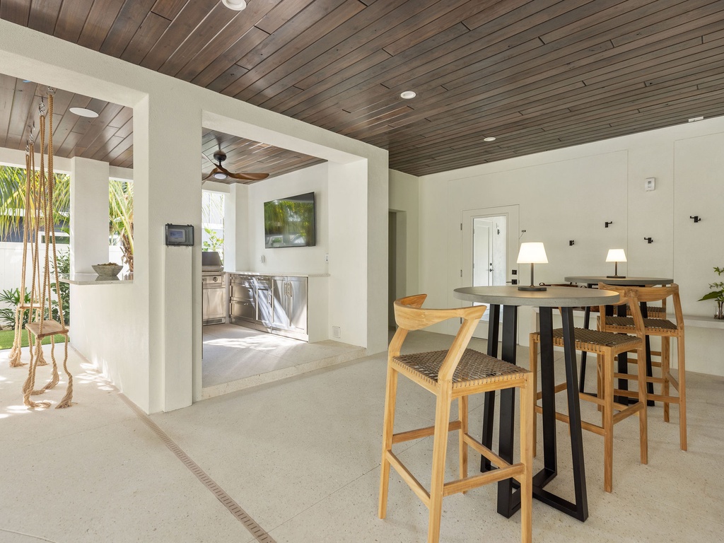 Covered outdoor seating with tables