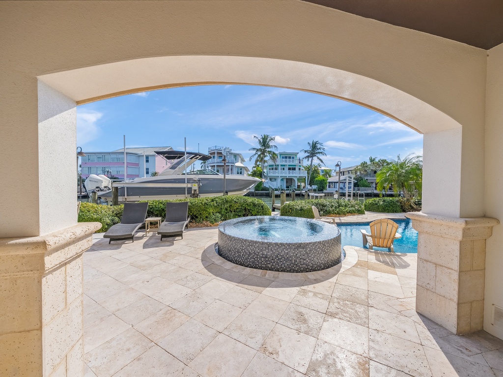 Sparkling hot tub with stunning marina views