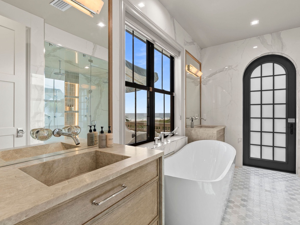 Primary Ensuite Bathroom with Rain Shower and Soaking Tub