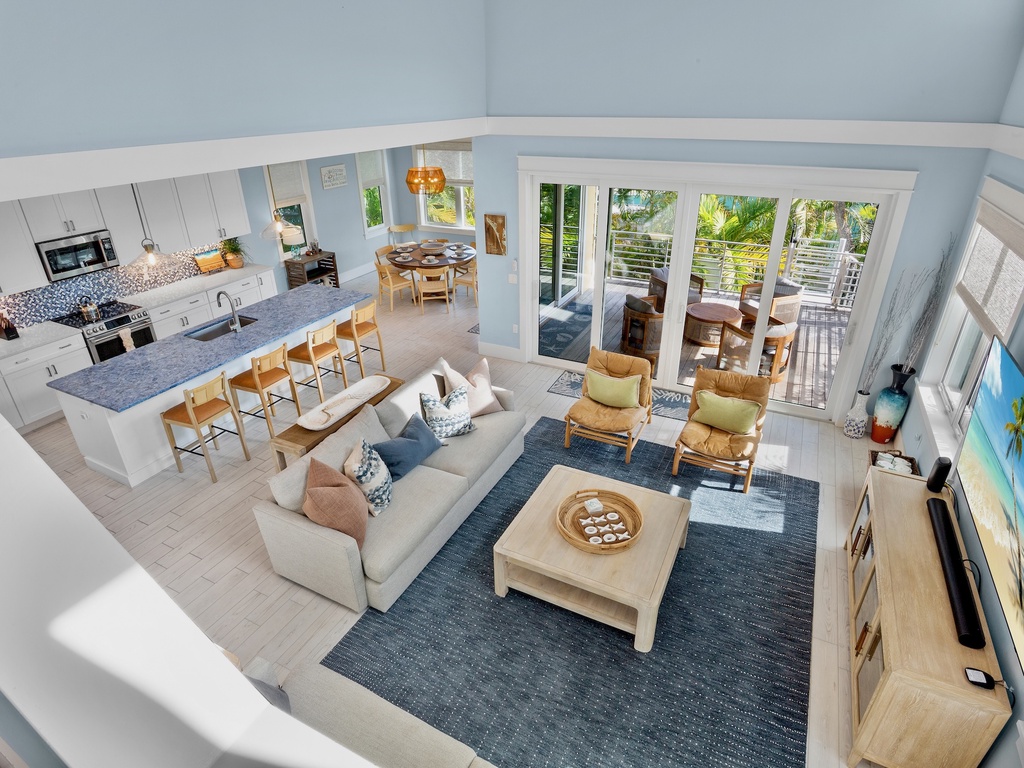 Living area flows seamlessly from kitchen to lounge