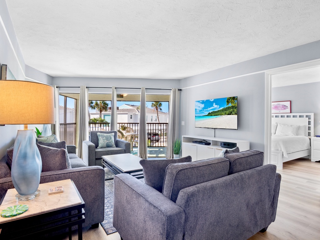 Bright living space with smart TV