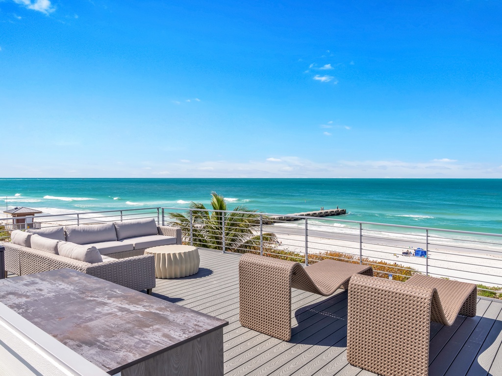 Rooftop lounge with seating