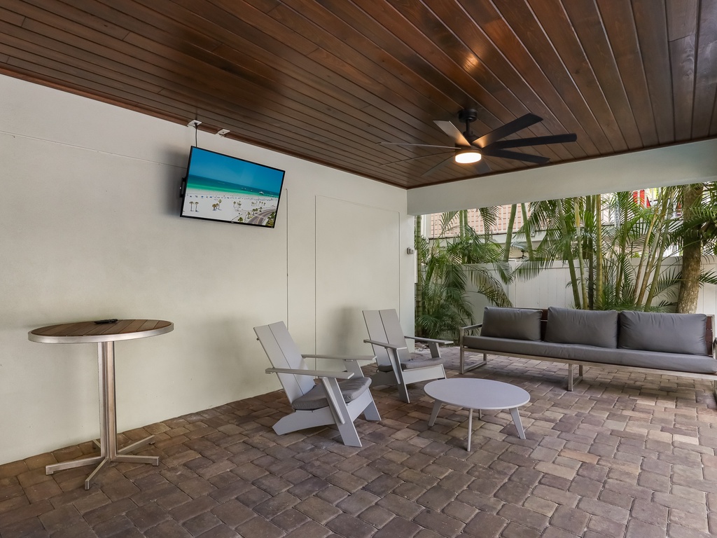 Outdoor plush seating with Tv