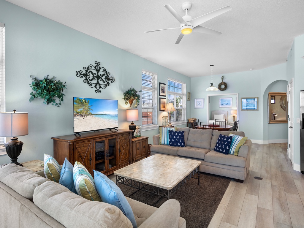 Bright living space with smart TV