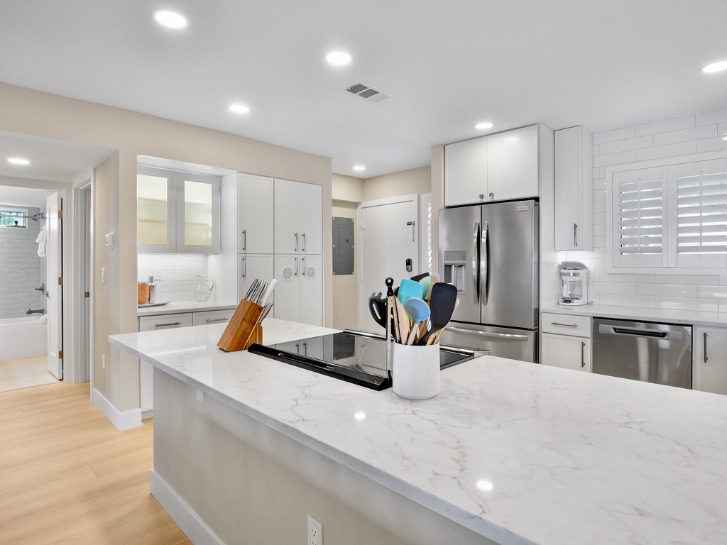 Modern kitchen with marble countertops