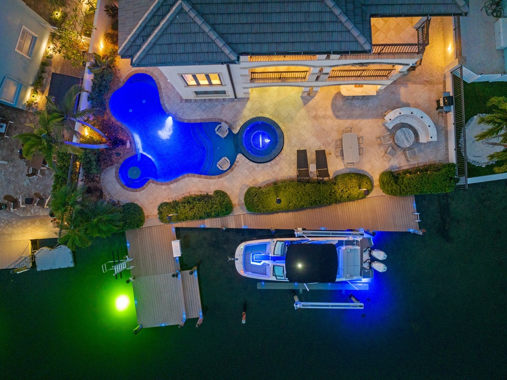 Aerial view of waterfront property
