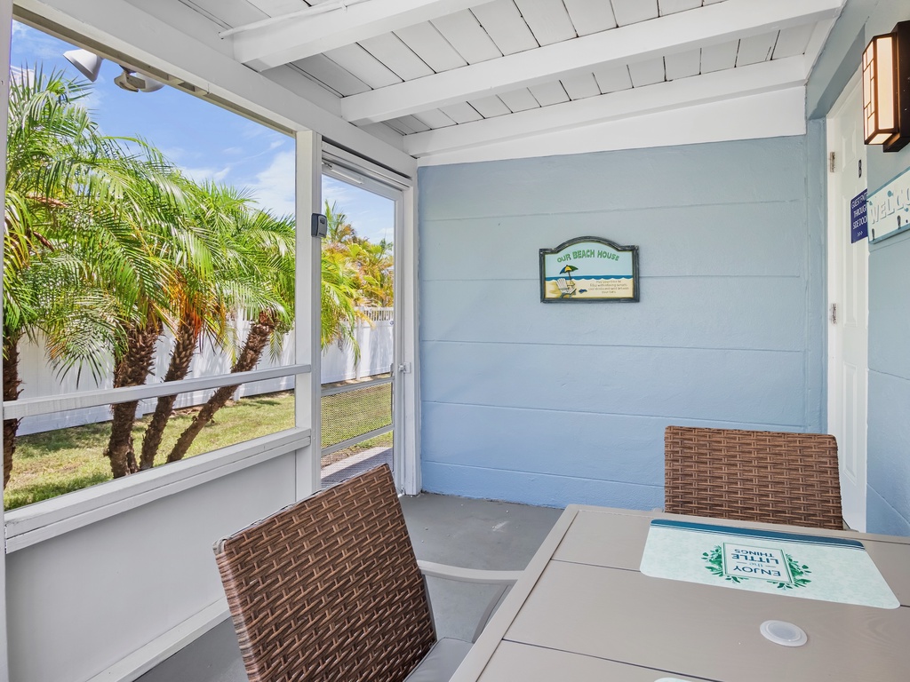 Relax and enjoy outdoor dining in the screened patio.