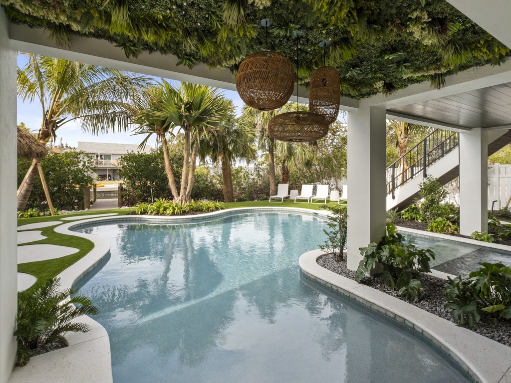 Private pool with hot tub