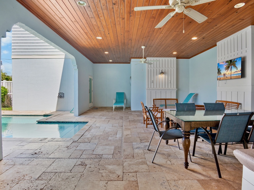 Comfortable seating around the pool