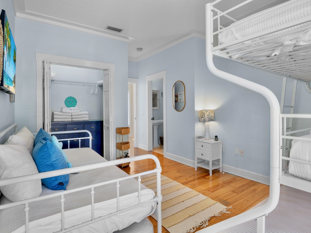 Third Bedroom, Triple bunk with Queen over Twin over Queen plus Twin-over-Twin trundle daybed