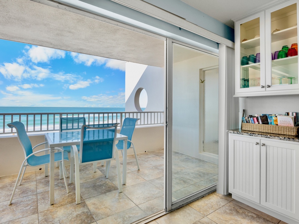 Private balcony with dining and seating