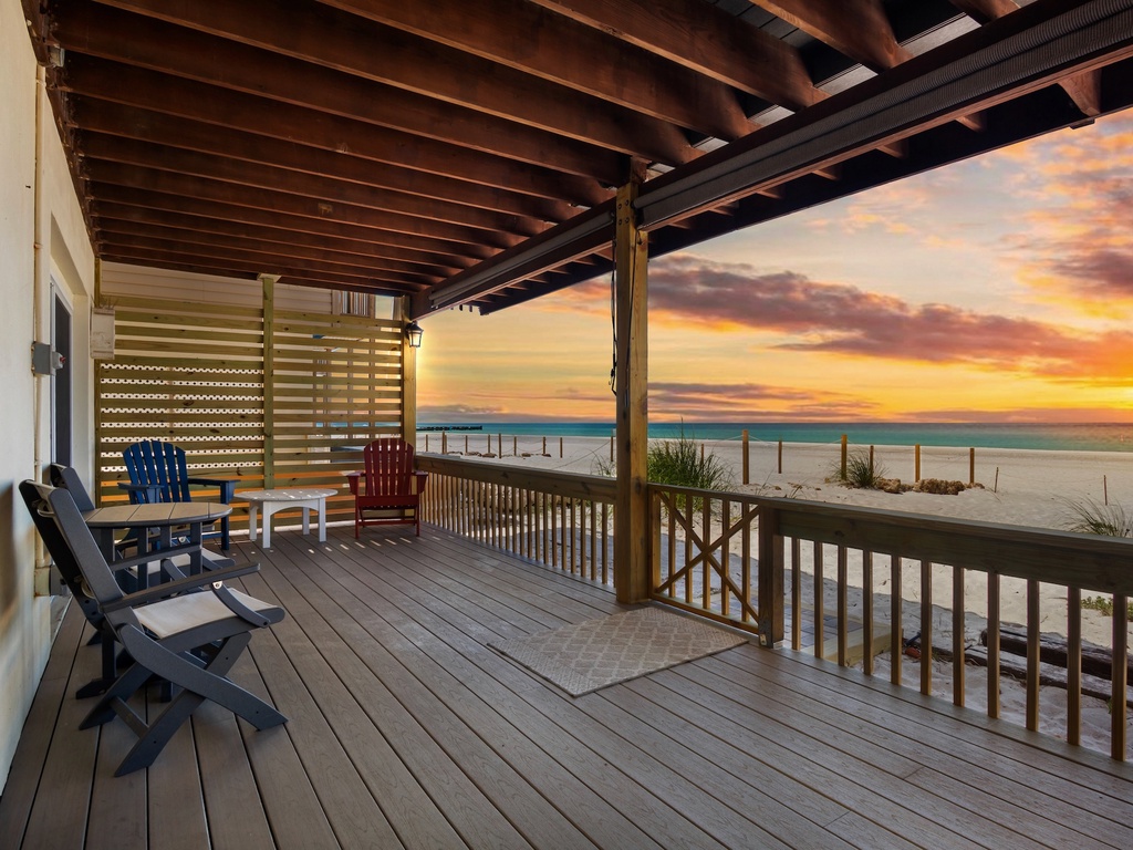 Beachfront Outdoor Deck with Seating and Direct Beach Access