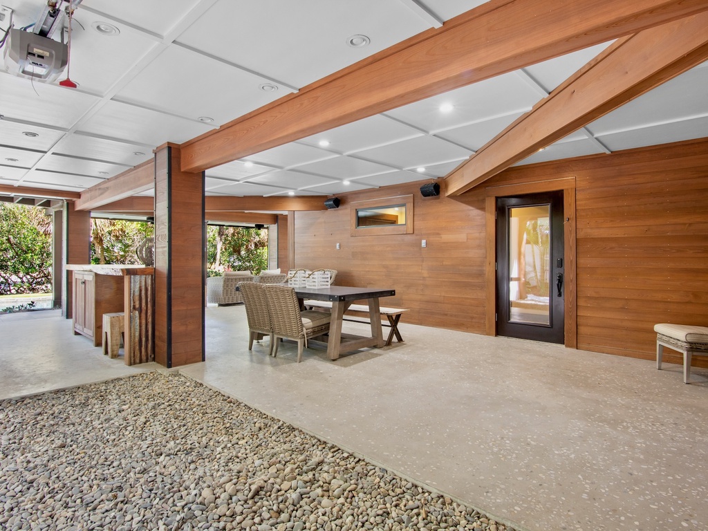 Covered outdoor space with modern furnishings