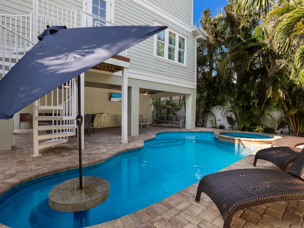 Private heated pool and swim-up table