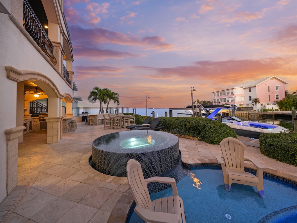 Private hot tub at the vibrant sunset