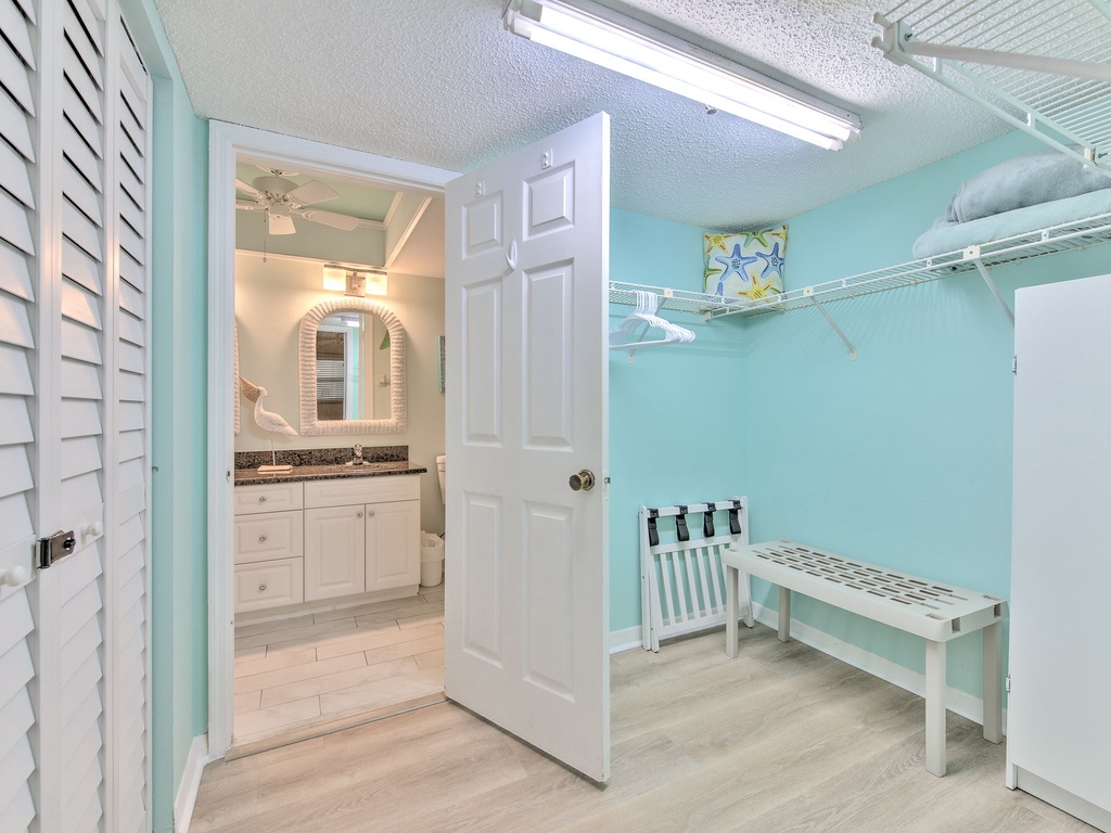 Your private laundry room keeps vacation essentials organized with convenient washing facilities and ample storage space.