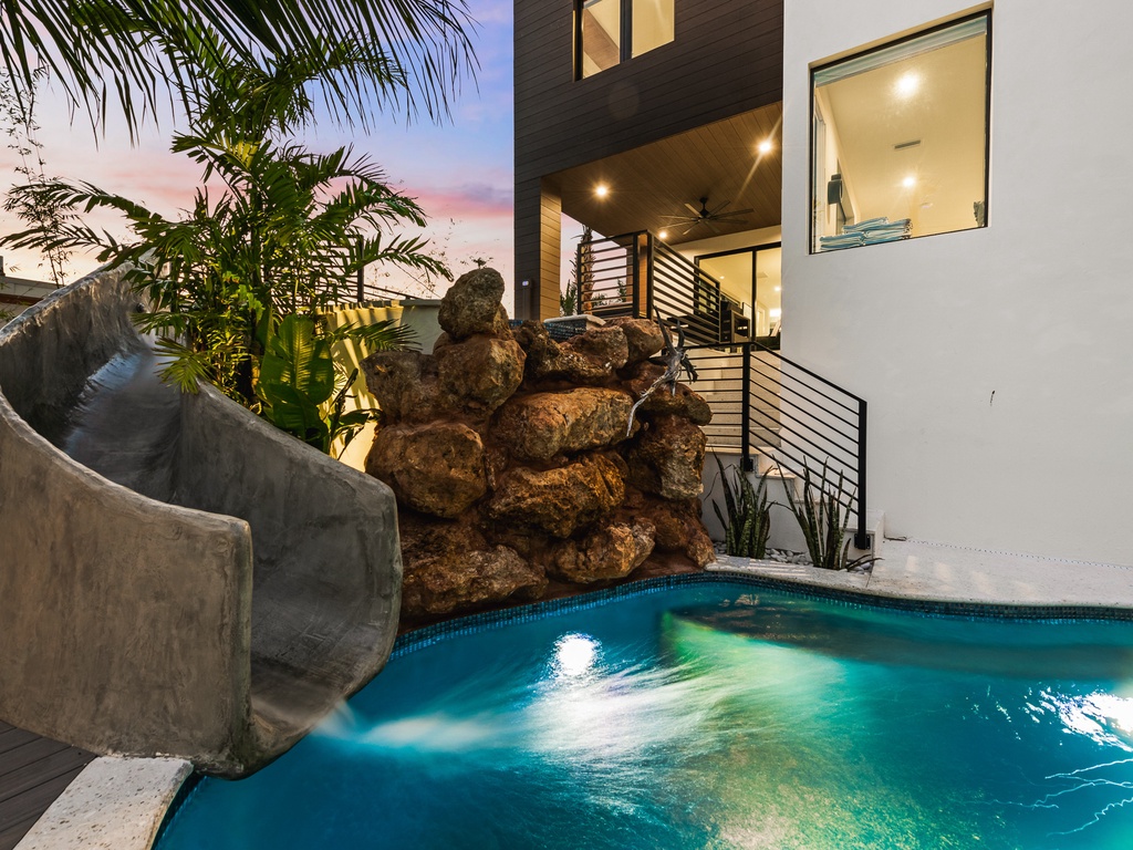 Private pool with a fun water slide