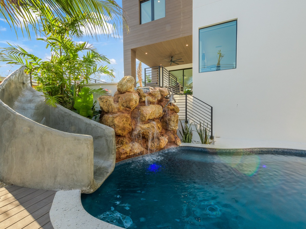 Private pool with a fun water slide