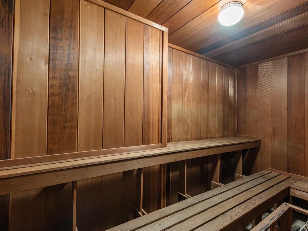 Unwind in your private cedar sauna, where warm wood surrounds you and gentle heat melts away tension from your day.