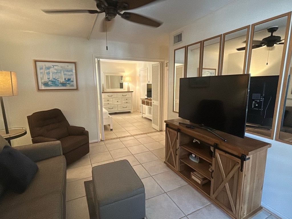 Bright living space with smart TV