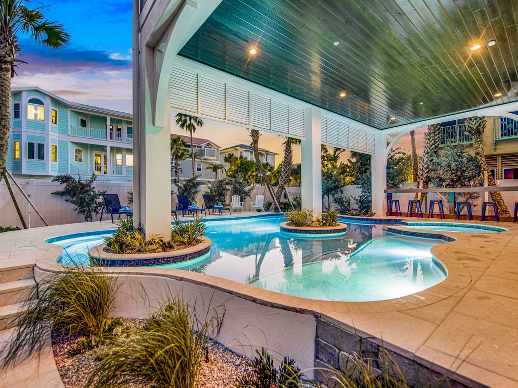 Outdoor Pool Area at Night
