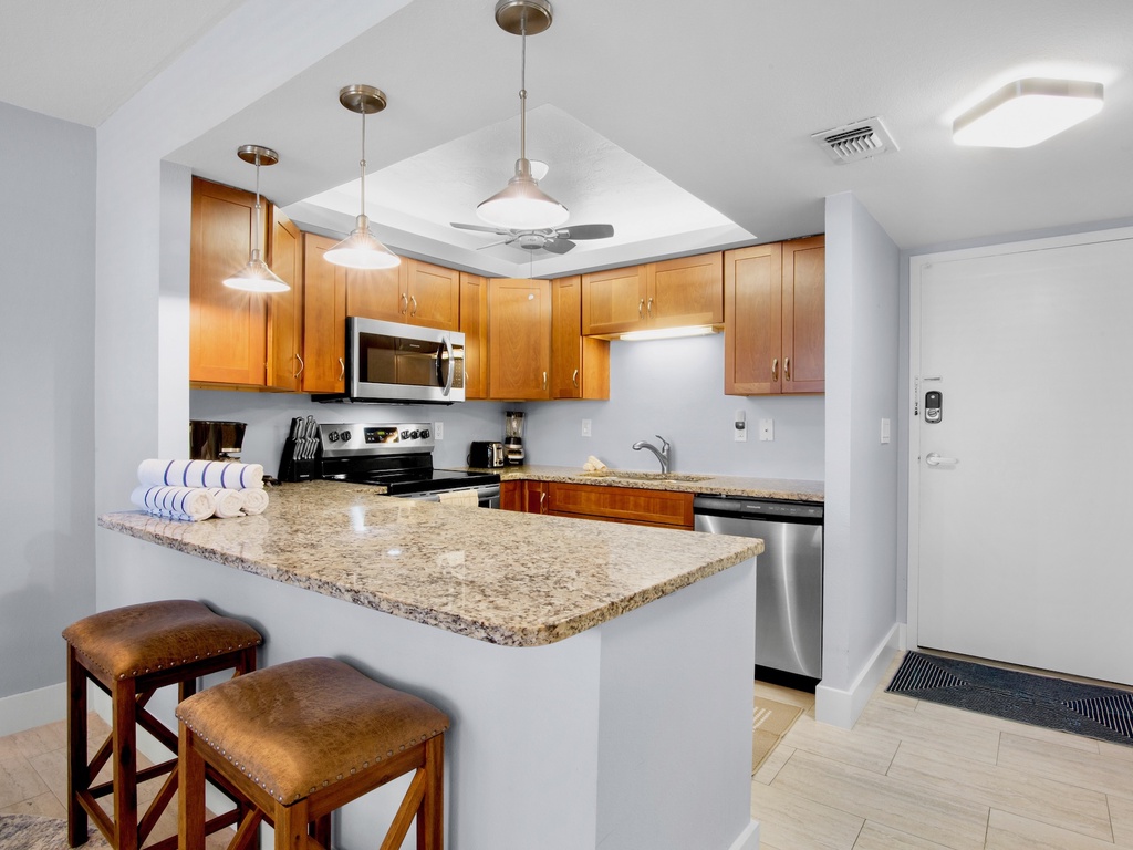 Harbor Towers Unit 212 by Tropical Sands Accommodations kitchen bar seating