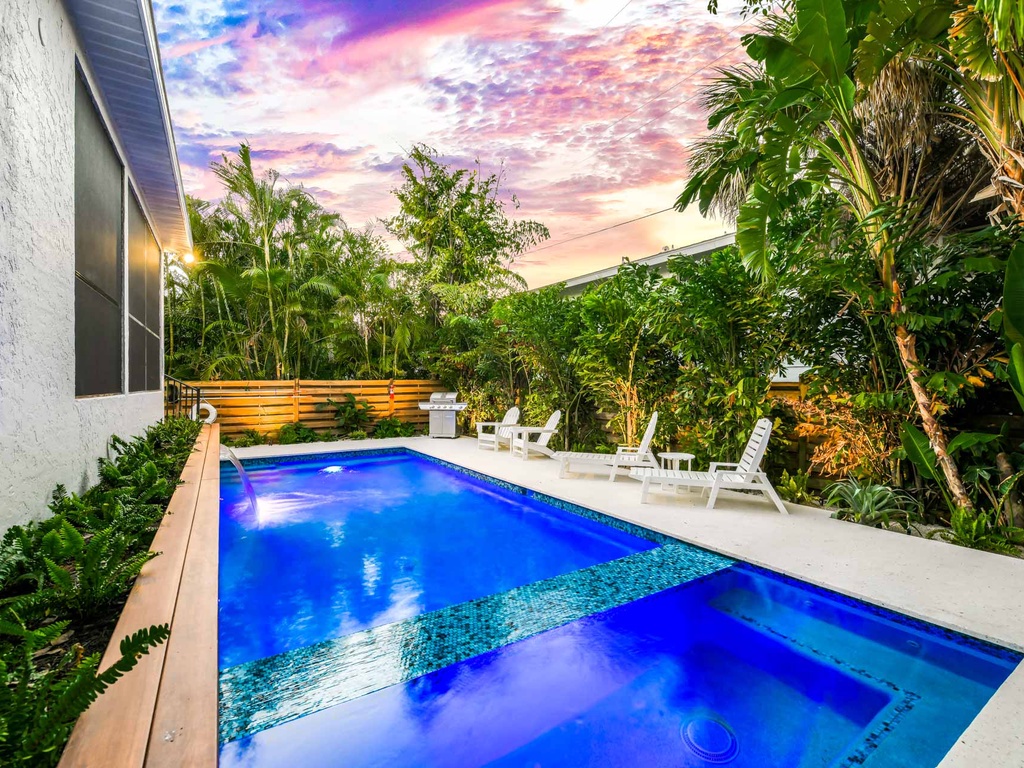 Private Heated Pool and Spa - At Dusk