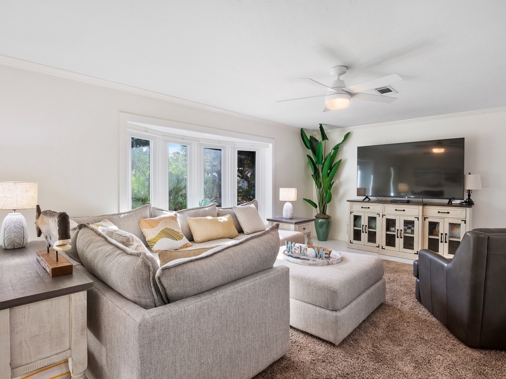 Bright living space with smart TV