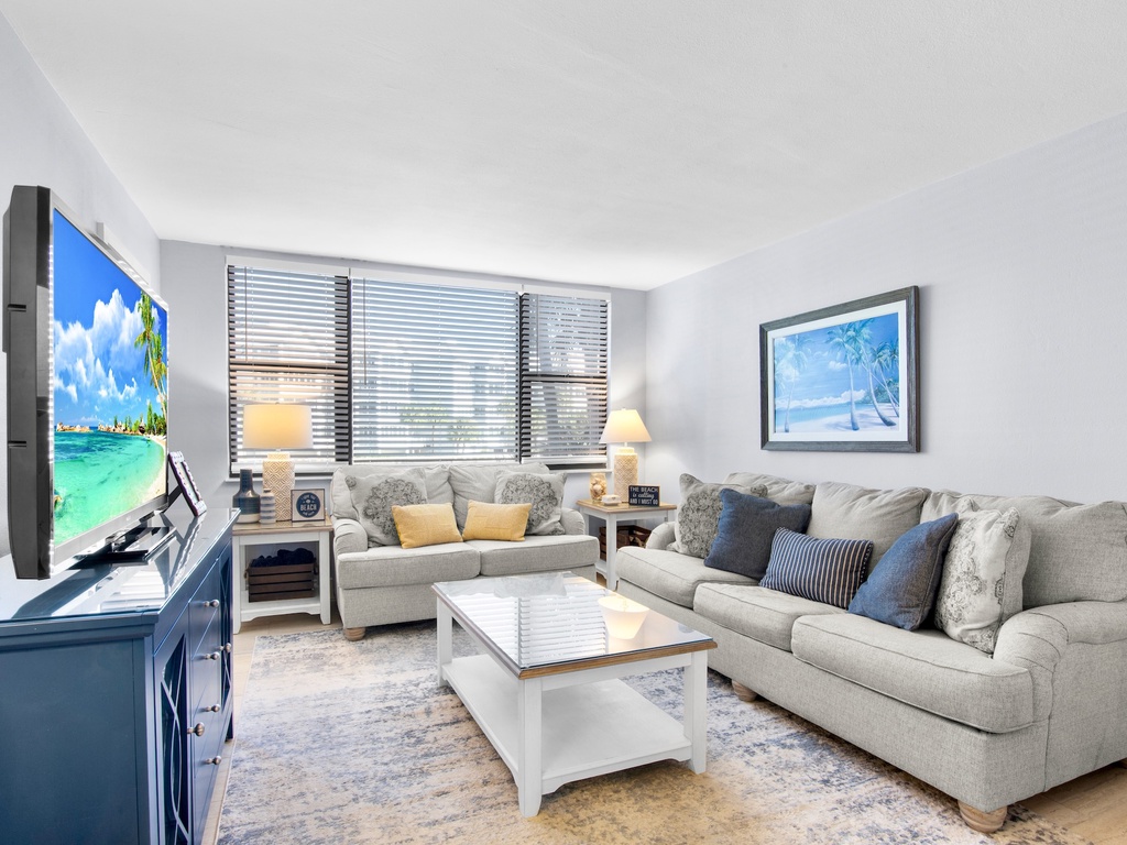 Harbor Towers Unit 212 by Tropical Sands Accommodations living room with sleeper sofa