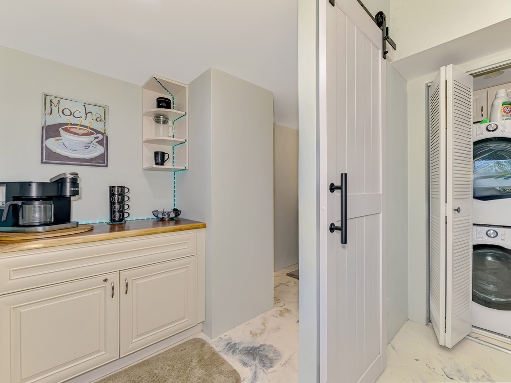 Start your mornings with fresh coffee from your private station, then keep clothes fresh with convenient in-unit laundry facilities.