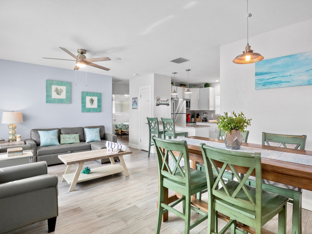 Bright open living and dining area