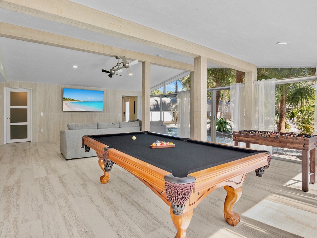 Challenge friends to pool or foosball