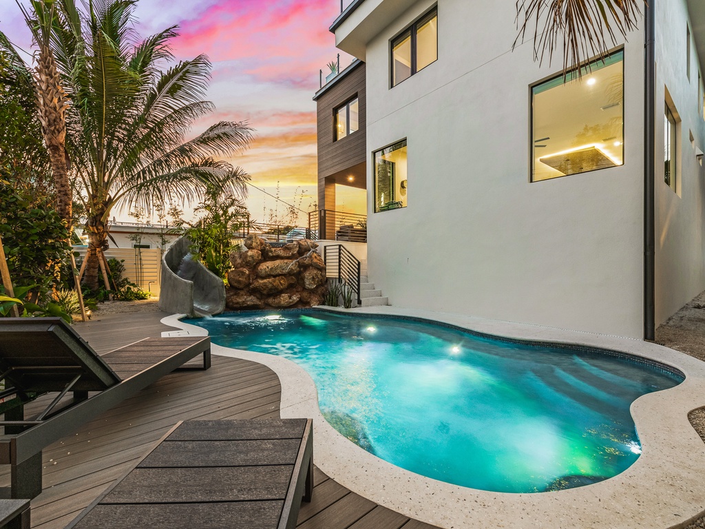 Private pool with a fun water slide