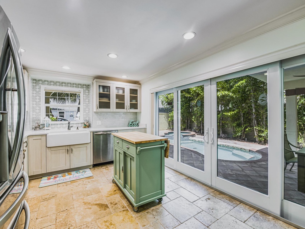 Kitchen with patio and pool access