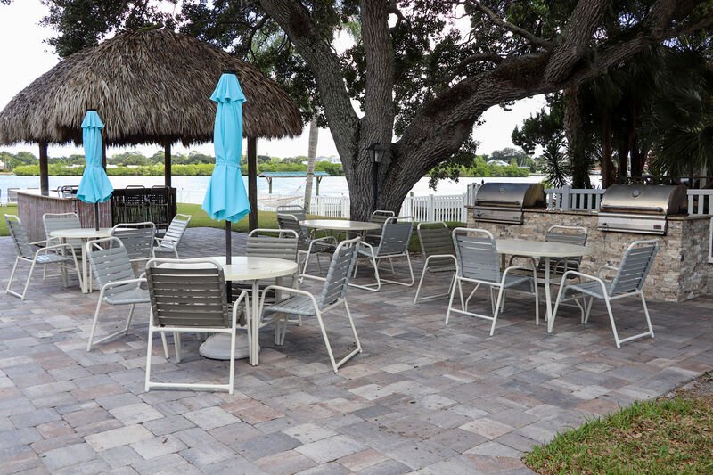 Community grills and outdoor dining area