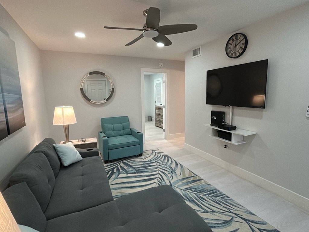 Modern living space with cozy seating