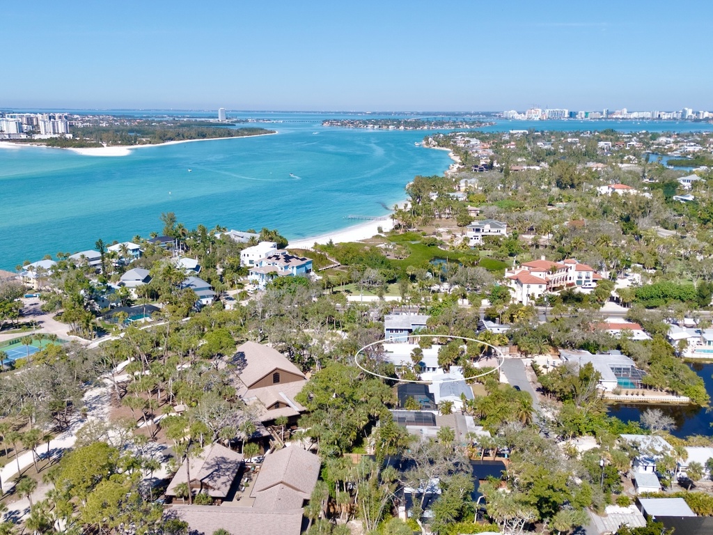 Aerial view of the coastal neighborhood near the beach