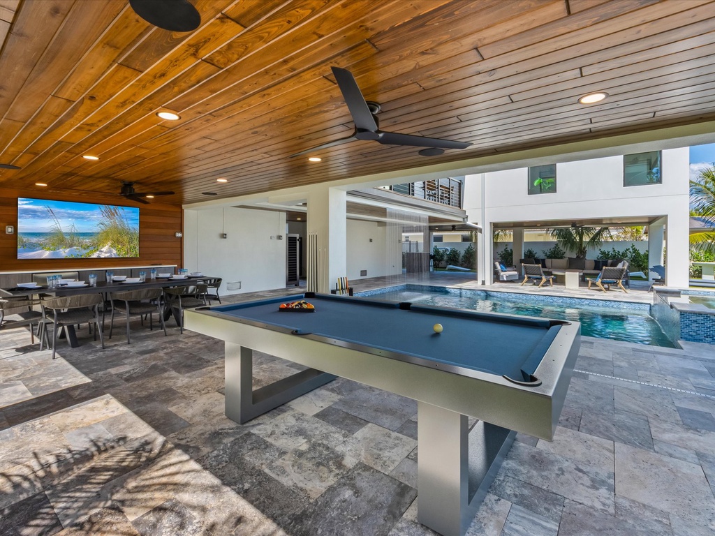 Outdoor Pool Table, Dining, and TV