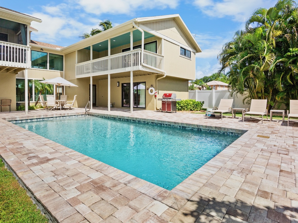 Private Pool with BBQ Grill and Lounge Chairs