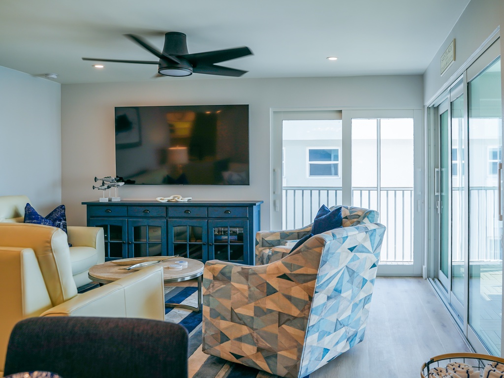 Bright living space with smart TV