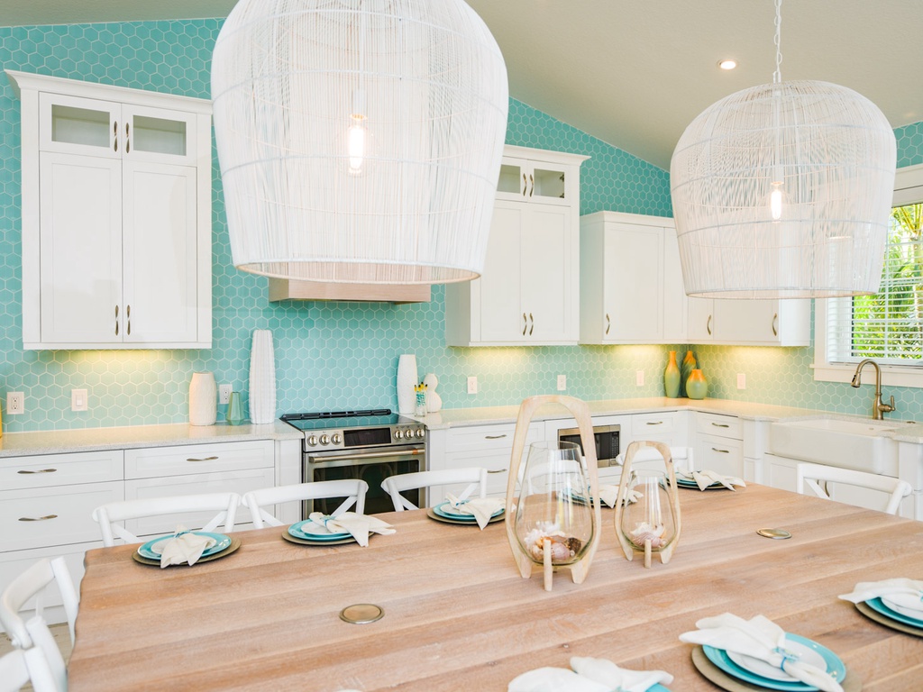 Enjoy a family style meal at this spacious dining table