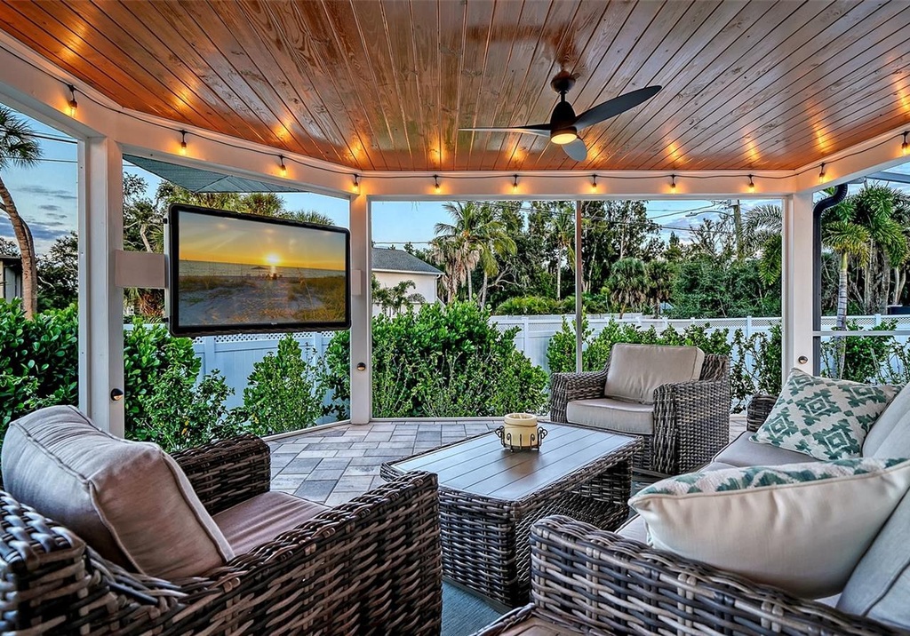 Outdoor Plush Seating and TV