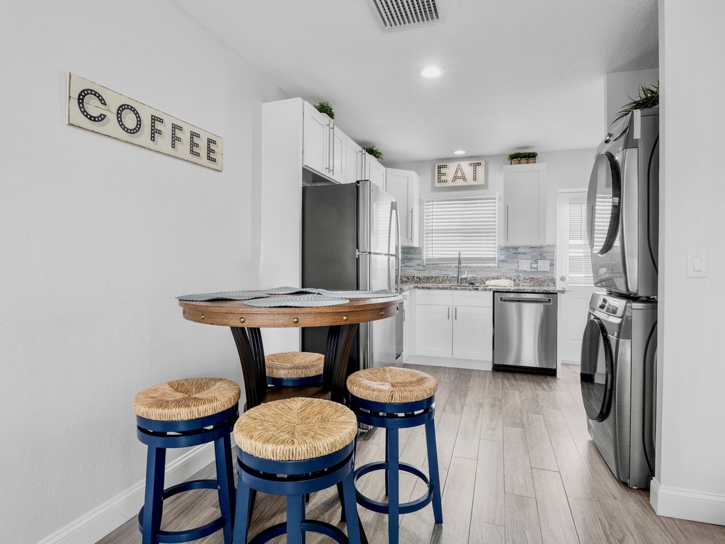 Modern kitchen with casual dining space