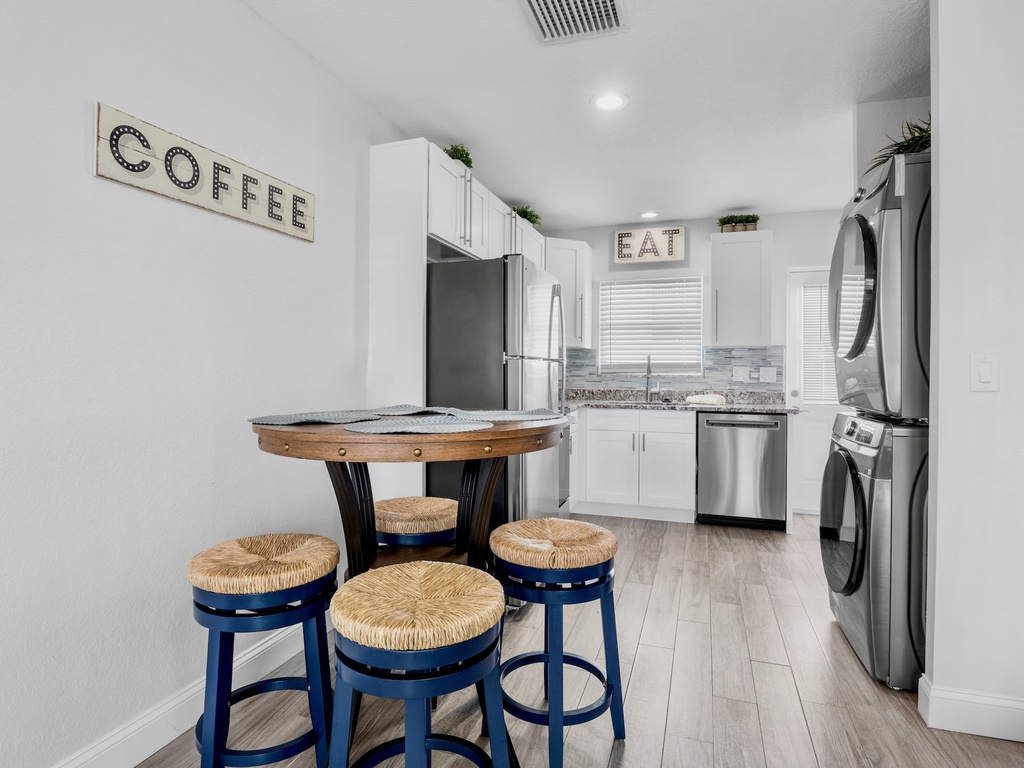 Modern kitchen with casual dining space