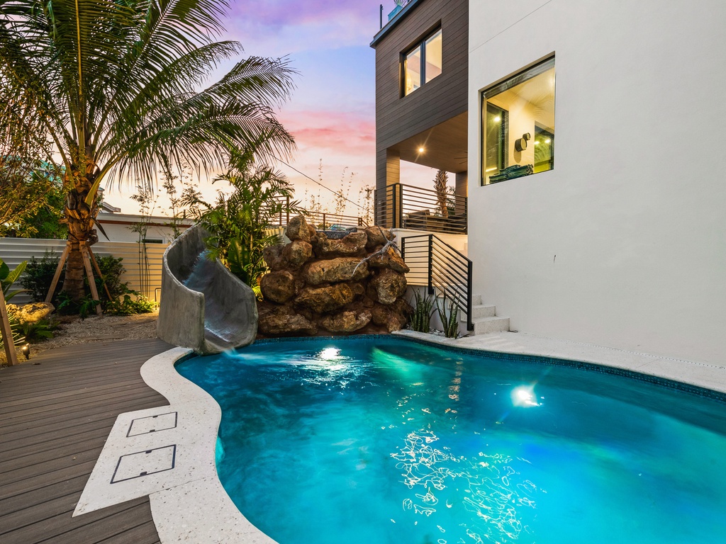 Private pool with a fun water slide