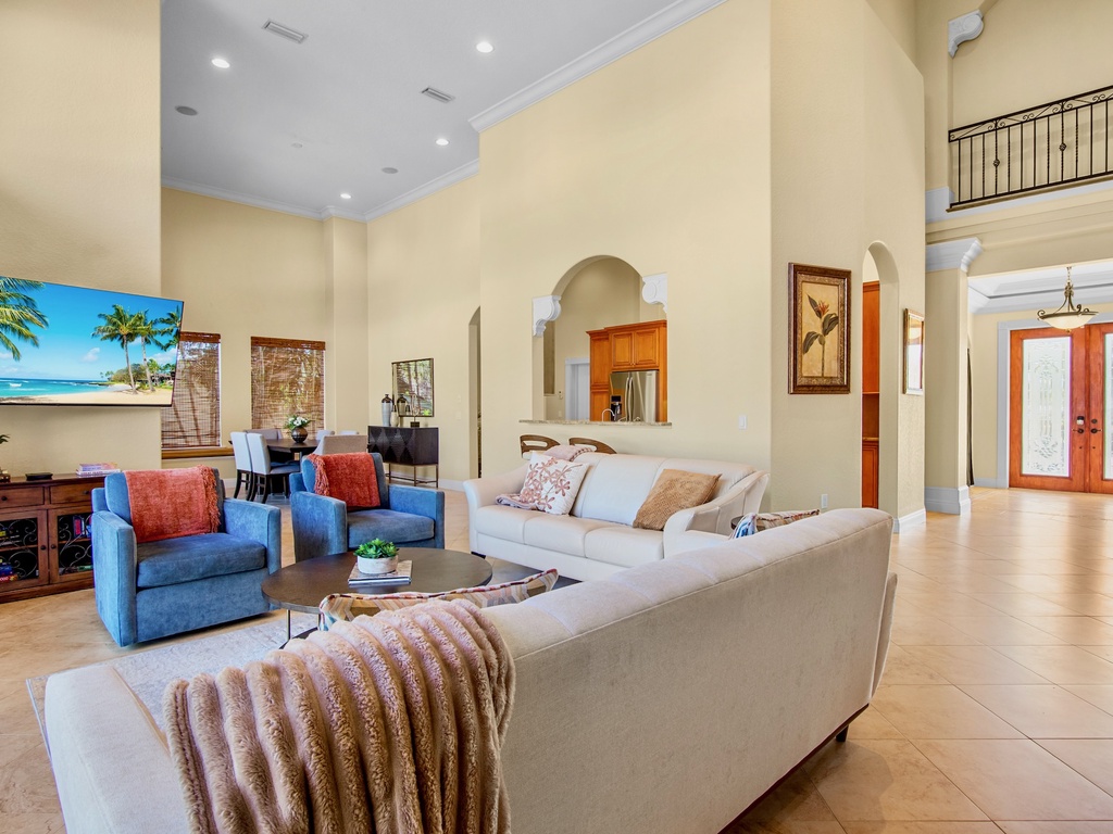 Open-concept living space with plush seating