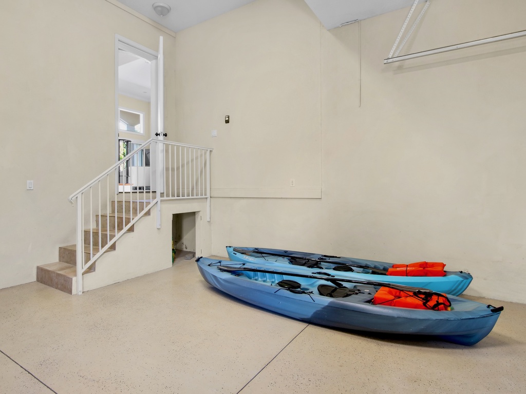 Two kayaks and life jackets