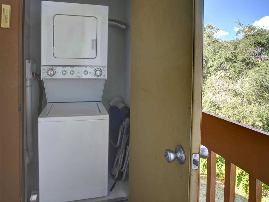 Keep your clothes fresh with convenient in-unit washer and dryer, tucked away in a handy closet space for easy access.