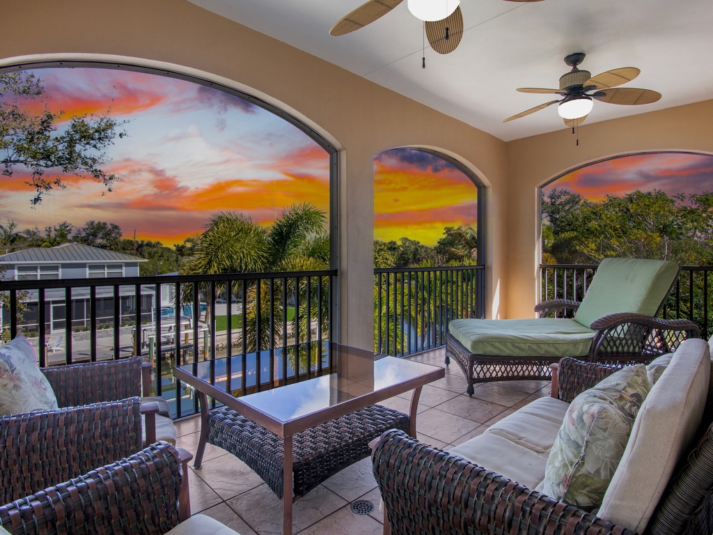 Private balcony with plush seating